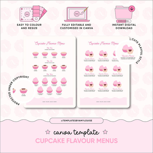 Cupcake Flavour Menus - 'Cute Playful Style'