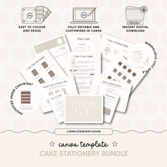 Canva Cake Stationery Bundle - 'Minimalistic Chic Style'