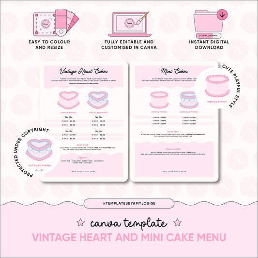 Mini Vintage Heart & Round Cake Order Design - 'Cute Playful Style'