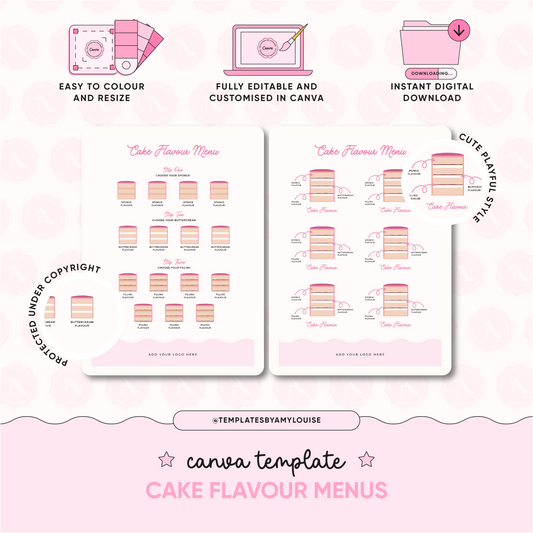 Cake Flavour Menus - 'Cute & Playful Style'