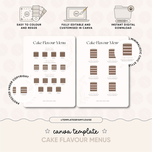 Cake Flavour Menus - 'Minimalistic Chic Style'