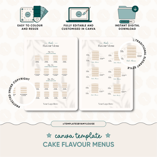 Cake Flavour Menus - 'Traditional Elegant Style'