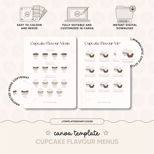 Cupcake Flavour Menus - 'Minimalistic Chic Style'