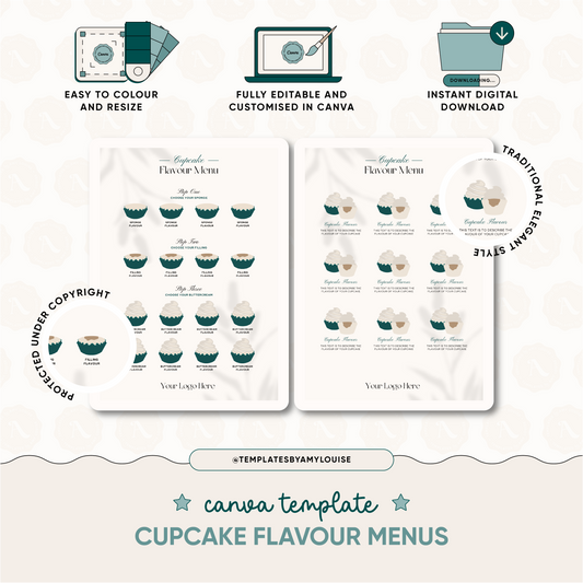 Cupcake Flavour Menus - 'Traditional Elegant Style'