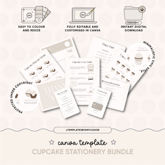 Canva Cupcake Stationery Bundle - 'Minimalistic Chic Style'