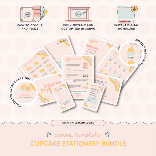 Canva Cupcake Stationery Bundle - 'Modern Retro'