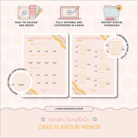 Cake Flavour Menus - 'Modern Retro Style'