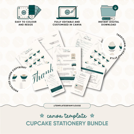 Canva Cupcake Stationery Bundle - 'Traditional Elegant Style'