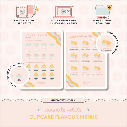 Cupcake Flavour Menus - 'Modern Retro Style'