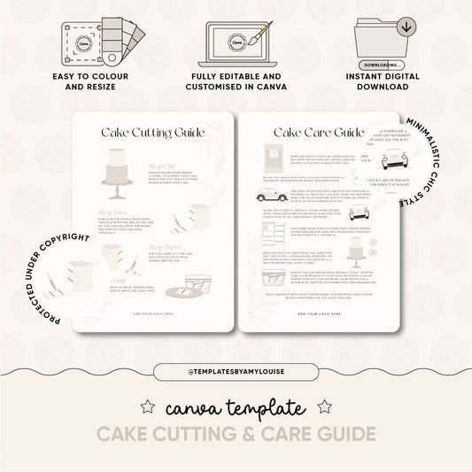 Canva Cake Care & Cutting Guide - 'Minimalistic Chic Style'