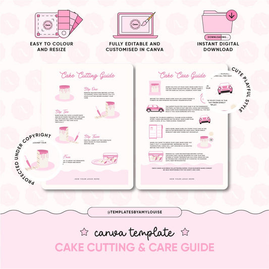 Canva Cake Care & Cutting Guide - 'Cute Playful Style'