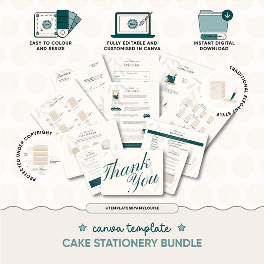 Canva Cake Stationery Bundle - 'Traditional Elegant Style'