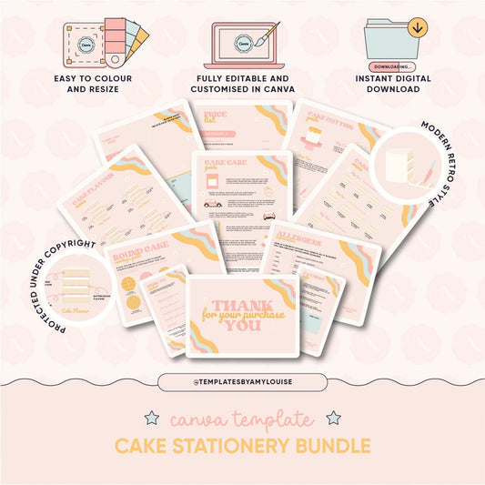 Canva Cake Stationery Bundle - 'Modern Retro Style'